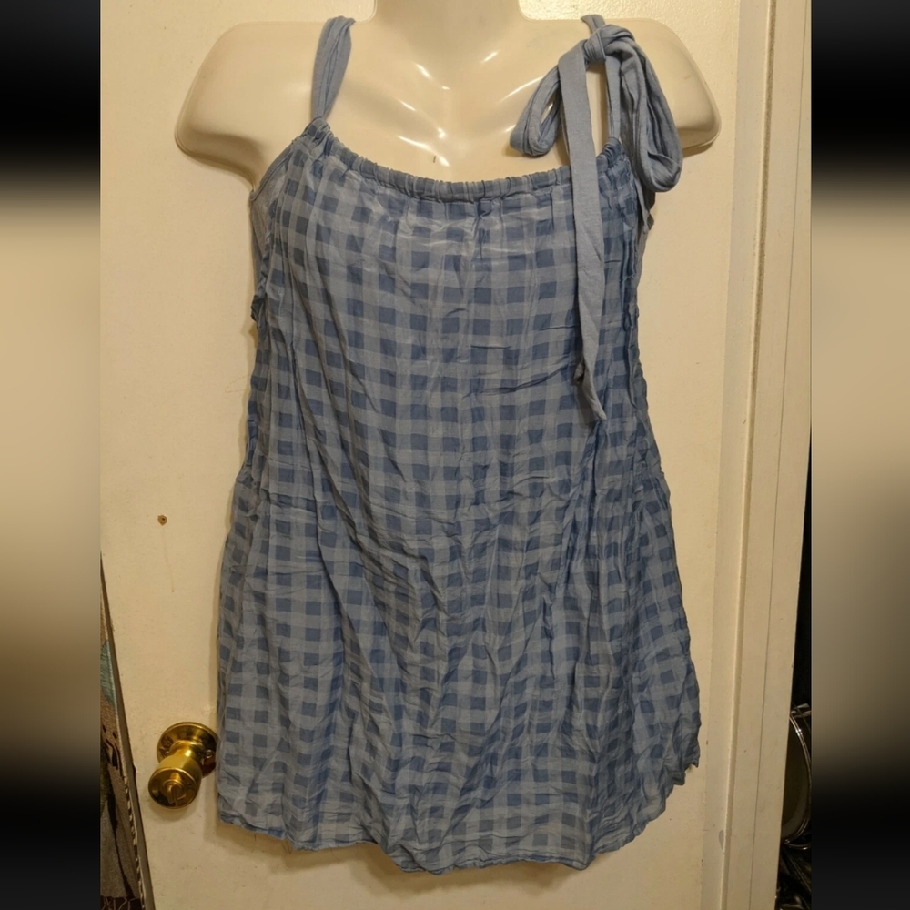 Splendid Light Blue Gingham Camisole Mini Dress